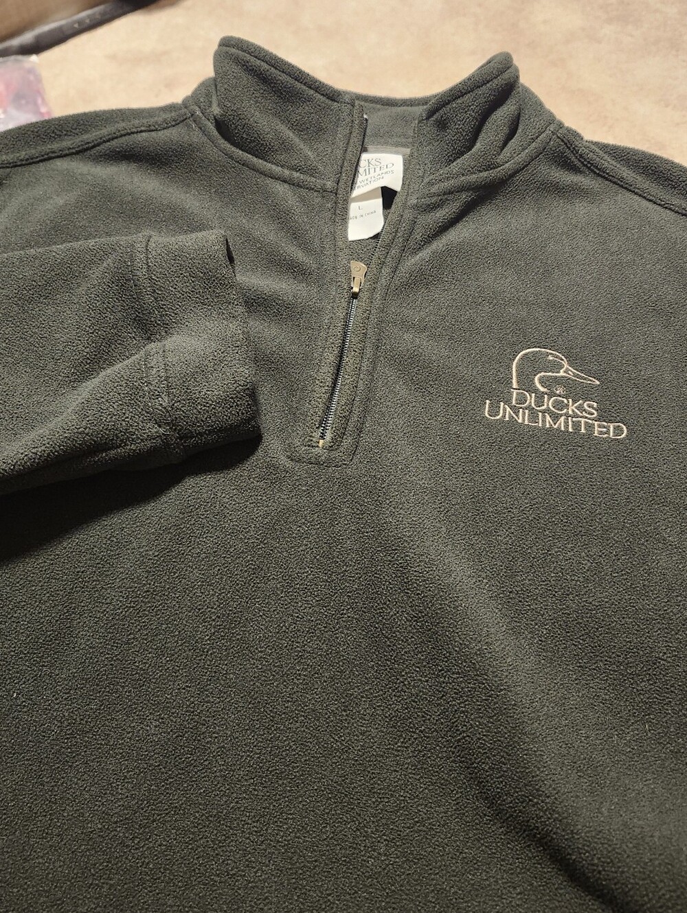 Ducks Unlimited Men's Dark Green Logo Quarter-Zip Fleece Pullover Size L